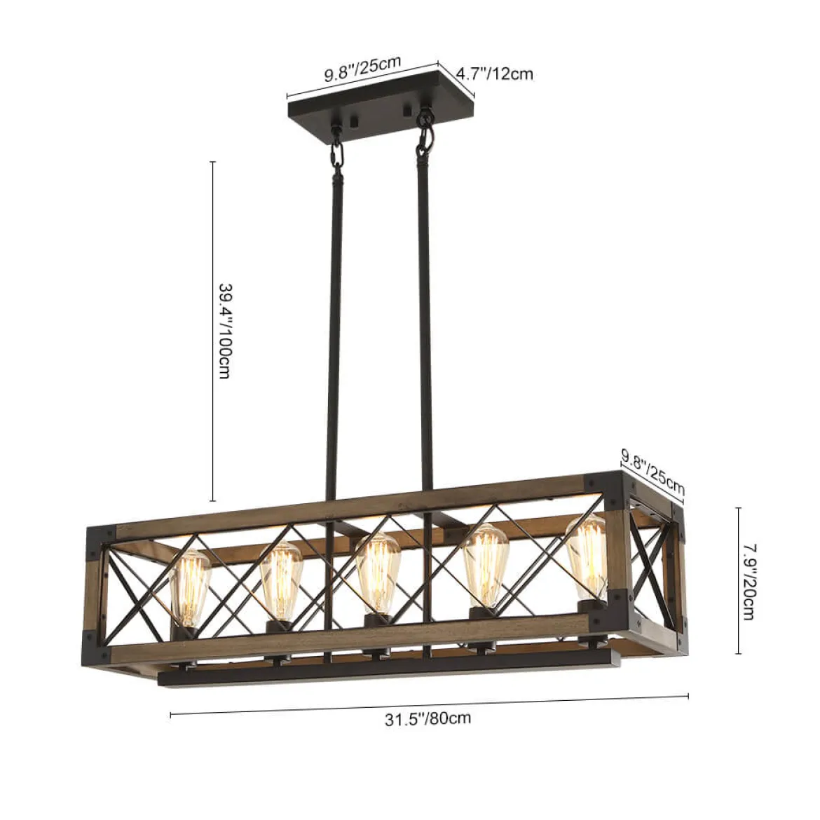 (OpenBox) Farmhouse 5-Light Rectangle Wood Chandelier