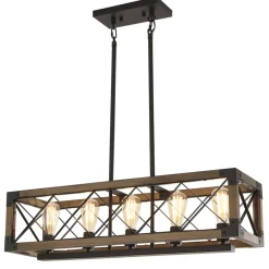 (OpenBox) Farmhouse 5-Light Rectangle Wood Chandelier