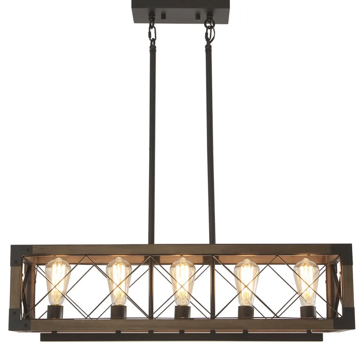 (OpenBox) Farmhouse 5-Light Rectangle Wood Chandelier