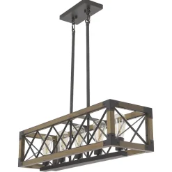 (OpenBox) Farmhouse 5-Light Rectangle Wood Chandelier