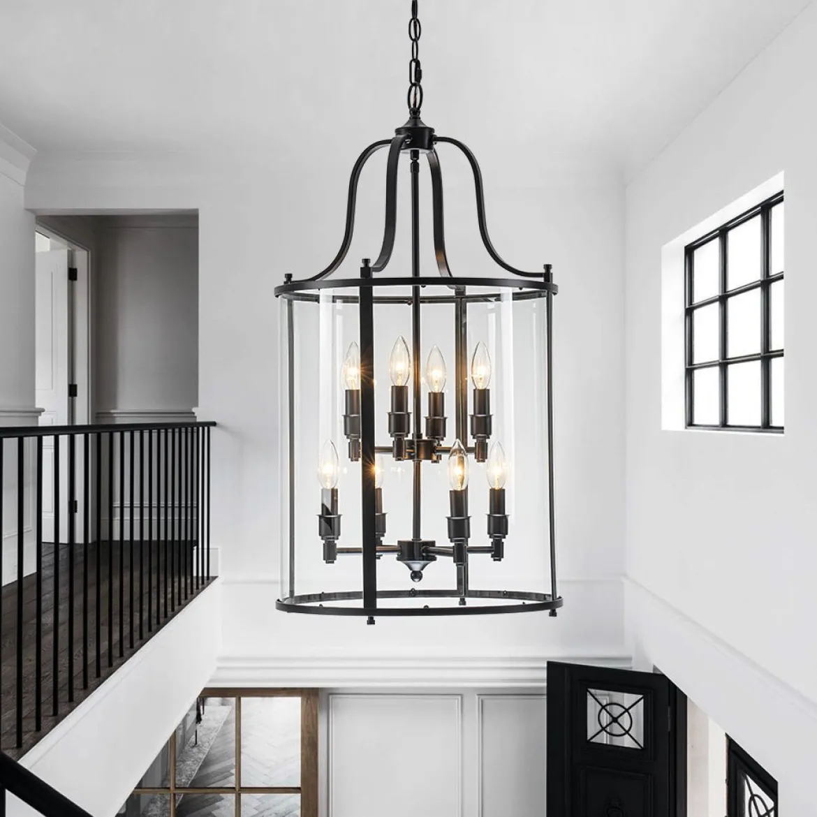(OpenBox) Farmhouse Wide Clear Glass Cylinder Cage Pendant