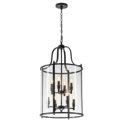 (OpenBox) Farmhouse Wide Clear Glass Cylinder Cage Pendant