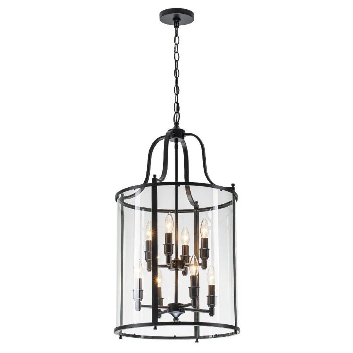 (OpenBox) Farmhouse Wide Clear Glass Cylinder Cage Pendant