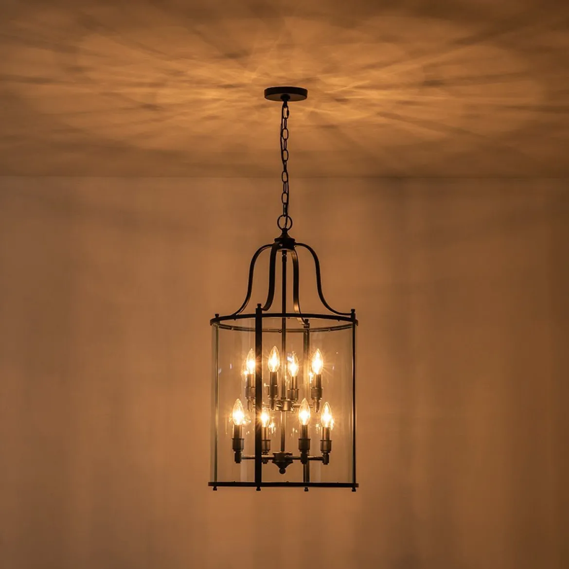 (OpenBox) Farmhouse Wide Clear Glass Cylinder Cage Pendant