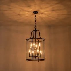(OpenBox) Farmhouse Wide Clear Glass Cylinder Cage Pendant