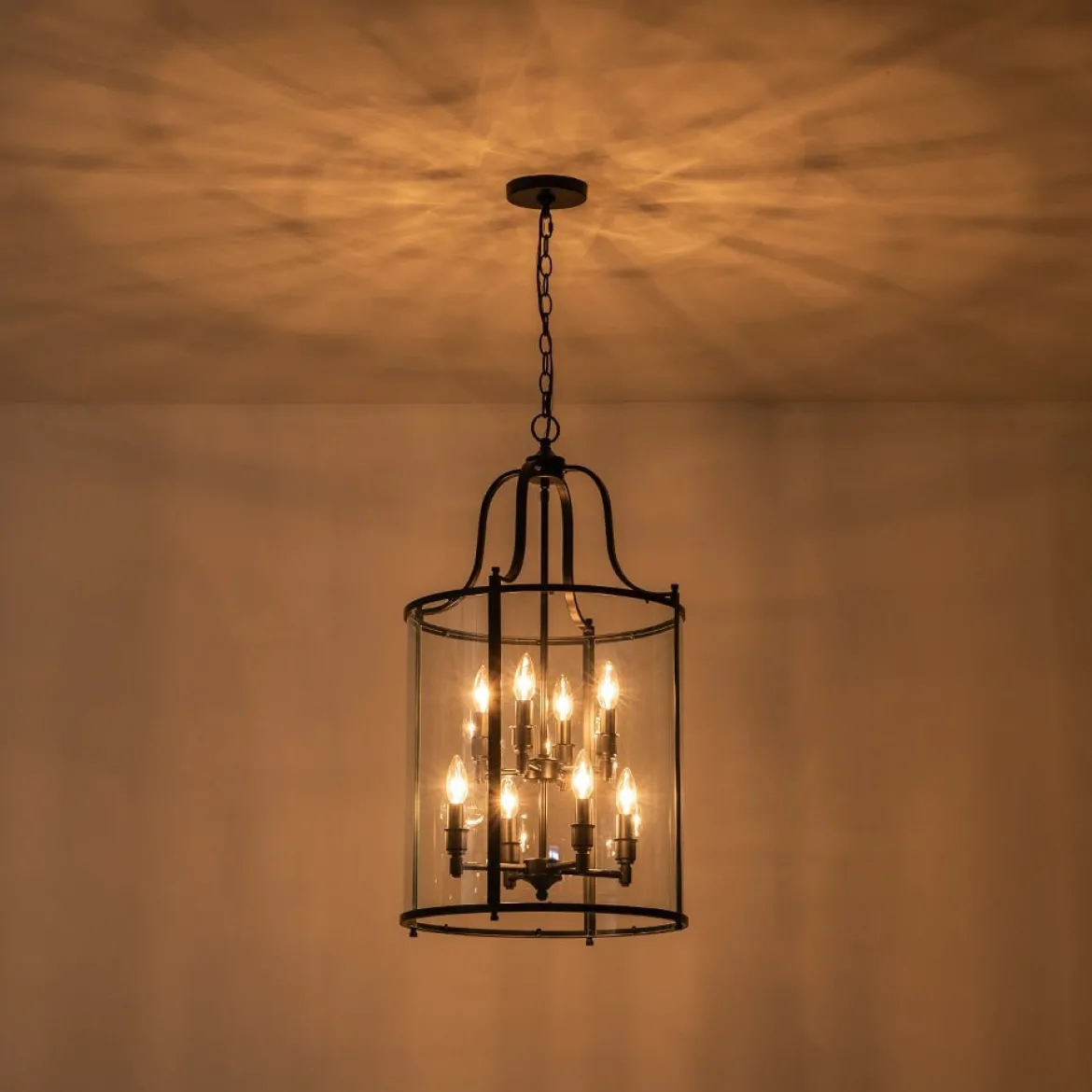 (OpenBox) Farmhouse Wide Clear Glass Cylinder Cage Pendant