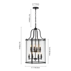 (OpenBox) Farmhouse Wide Clear Glass Cylinder Cage Pendant