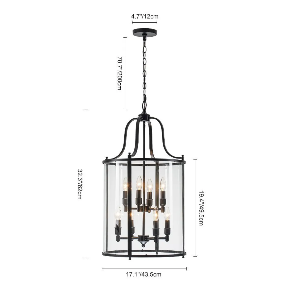 (OpenBox) Farmhouse Wide Clear Glass Cylinder Cage Pendant