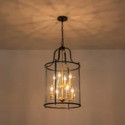(OpenBox) Farmhouse Wide Clear Glass Cylinder Cage Pendant