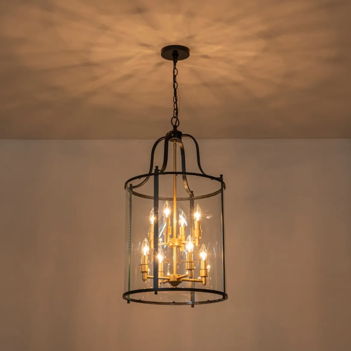 (OpenBox) Farmhouse Wide Clear Glass Cylinder Cage Pendant