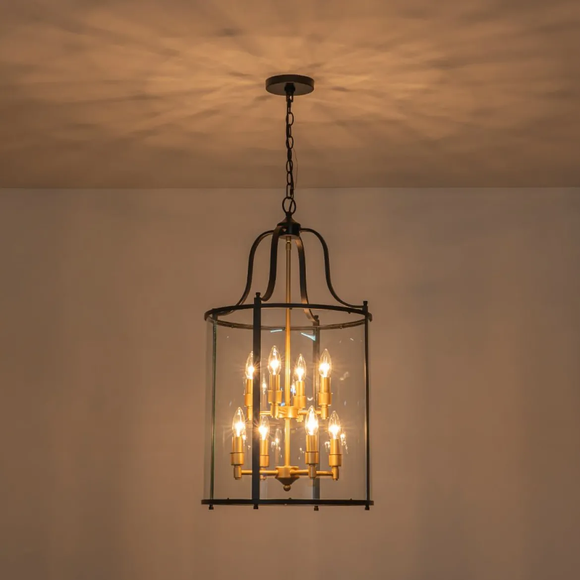 (OpenBox) Farmhouse Wide Clear Glass Cylinder Cage Pendant