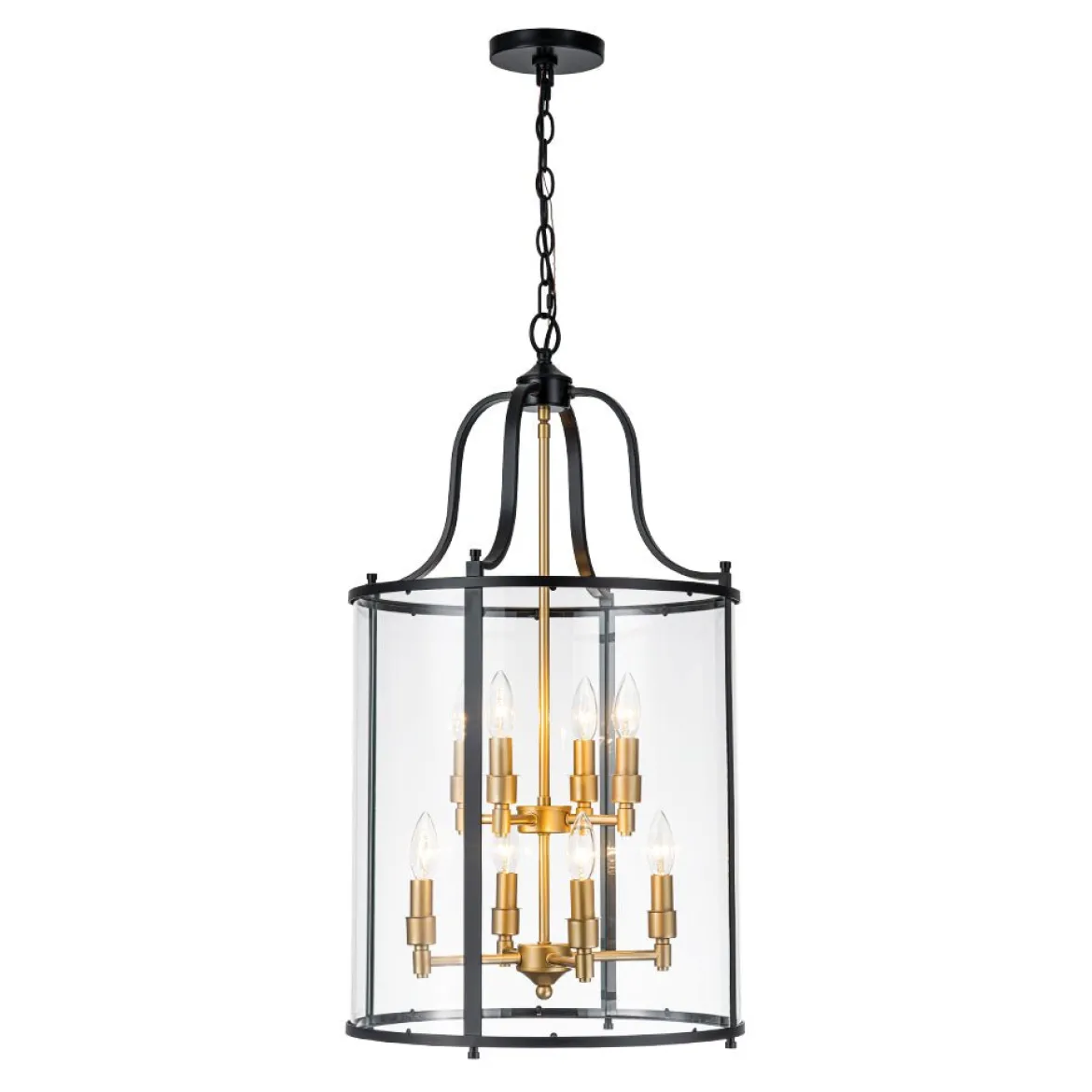 (OpenBox) Farmhouse Wide Clear Glass Cylinder Cage Pendant