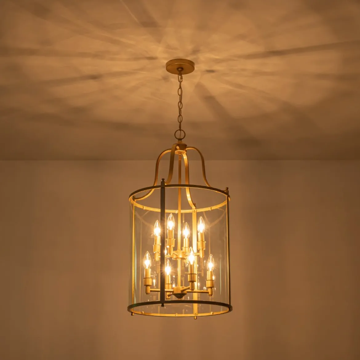(OpenBox) Farmhouse Wide Clear Glass Cylinder Cage Pendant