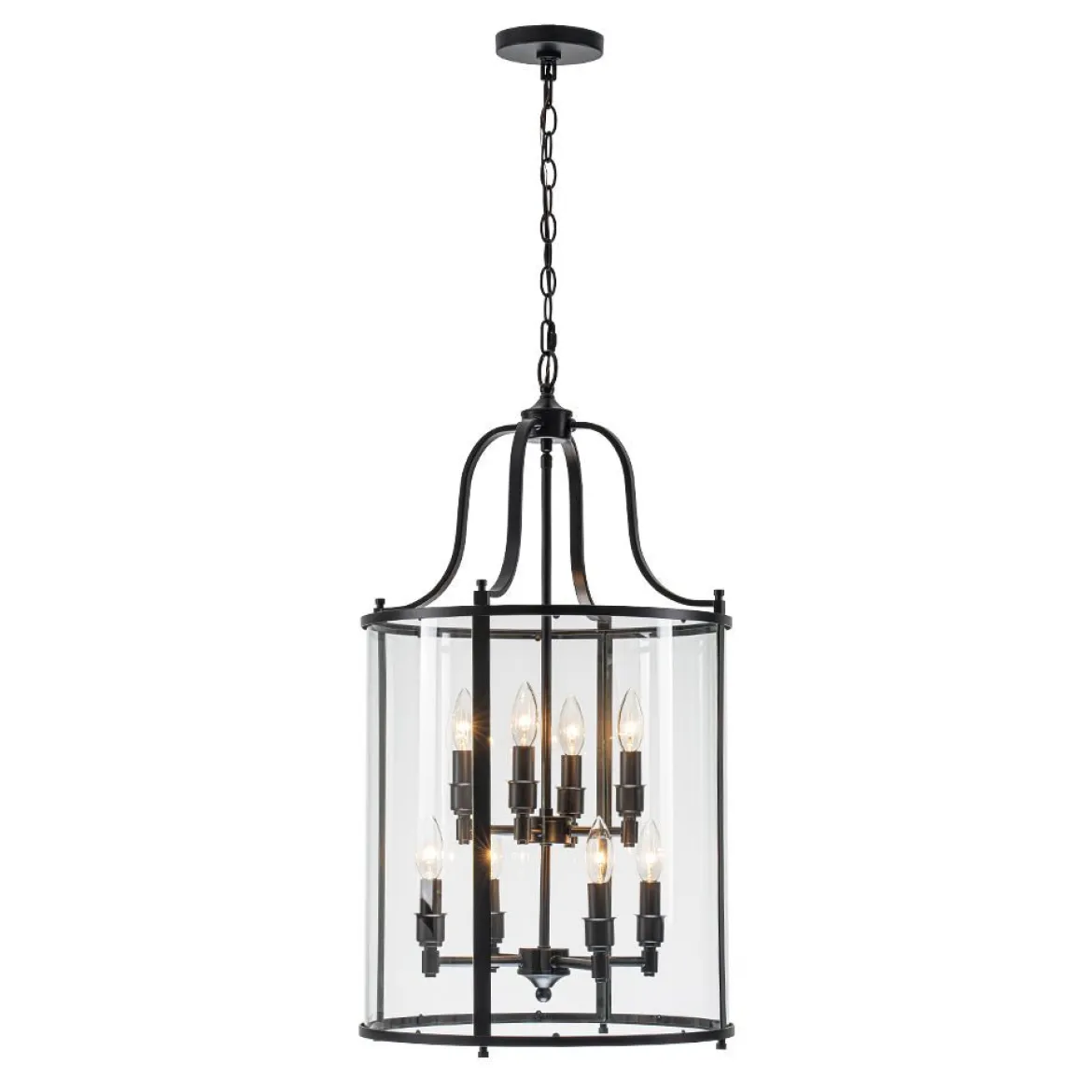 (OpenBox) Farmhouse Wide Clear Glass Cylinder Cage Pendant
