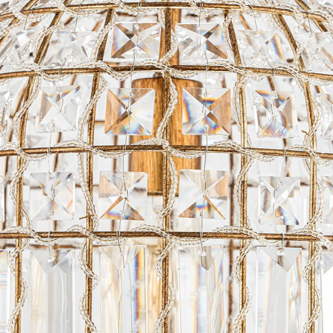 (OpenBox) French Antique Brass Crystal Cage Chandelier