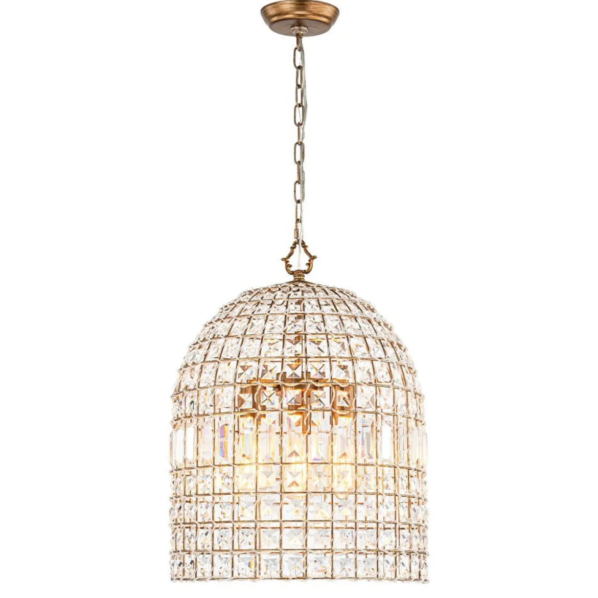 (OpenBox) French Antique Brass Crystal Cage Chandelier