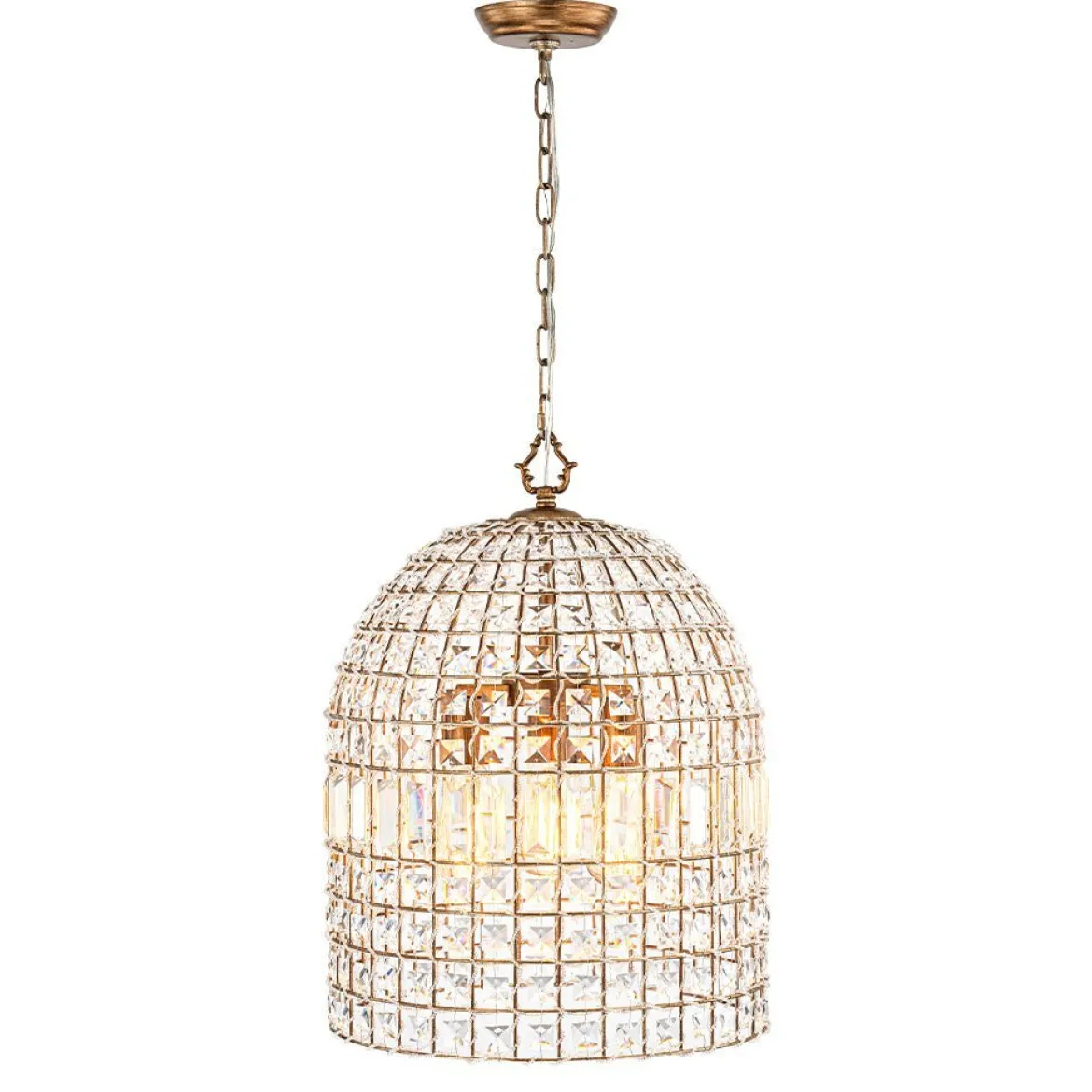 (OpenBox) French Antique Brass Crystal Cage Chandelier