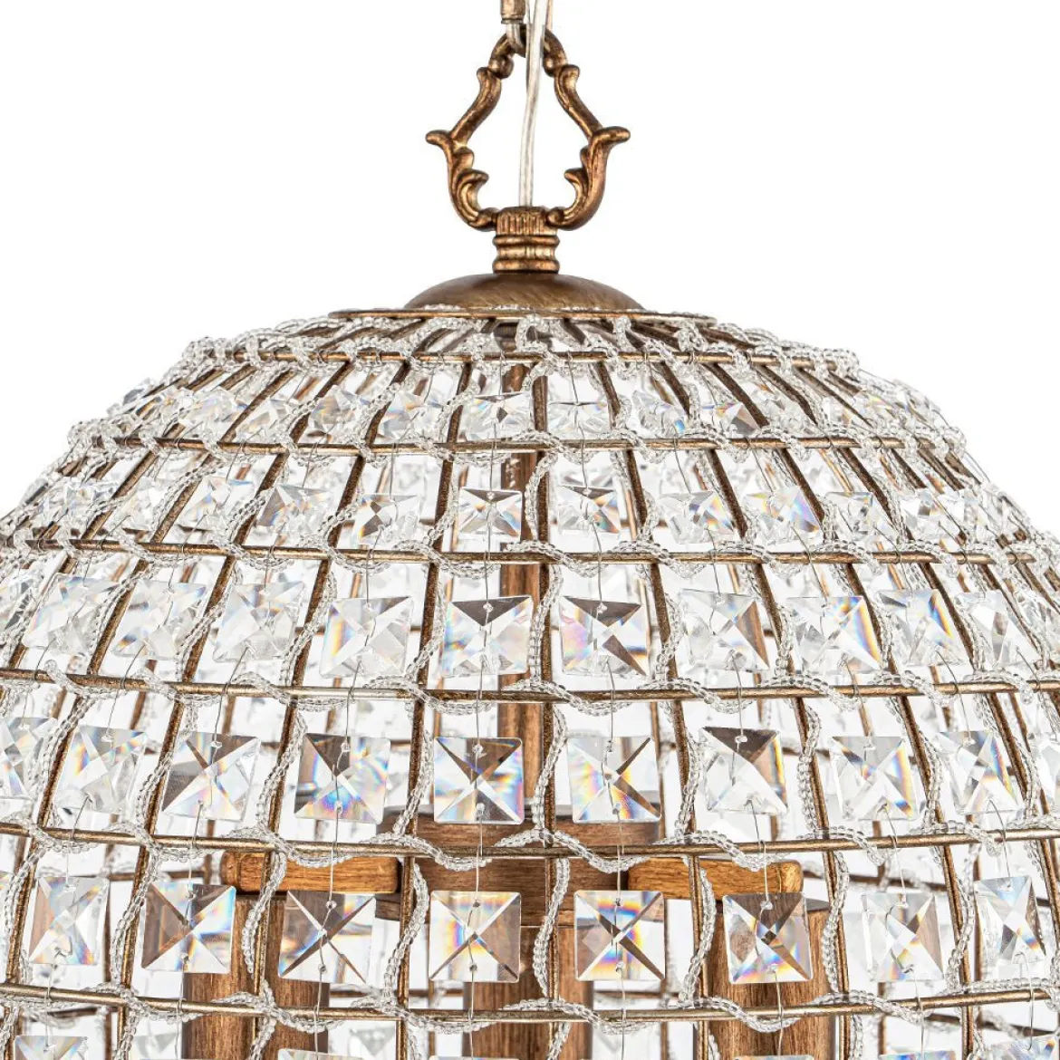 (OpenBox) French Antique Brass Crystal Cage Chandelier