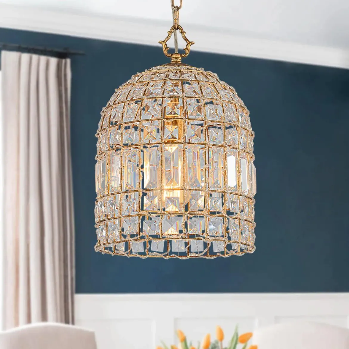 (OpenBox) French Antique Brass Crystal Cage Chandelier