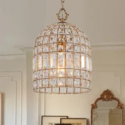 (OpenBox) French Antique Brass Crystal Cage Chandelier