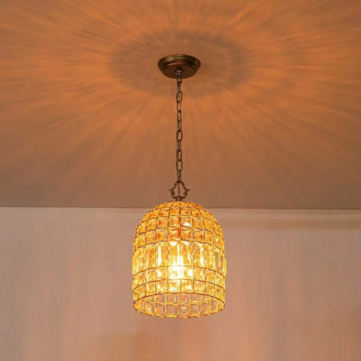 (OpenBox) French Antique Brass Crystal Cage Chandelier