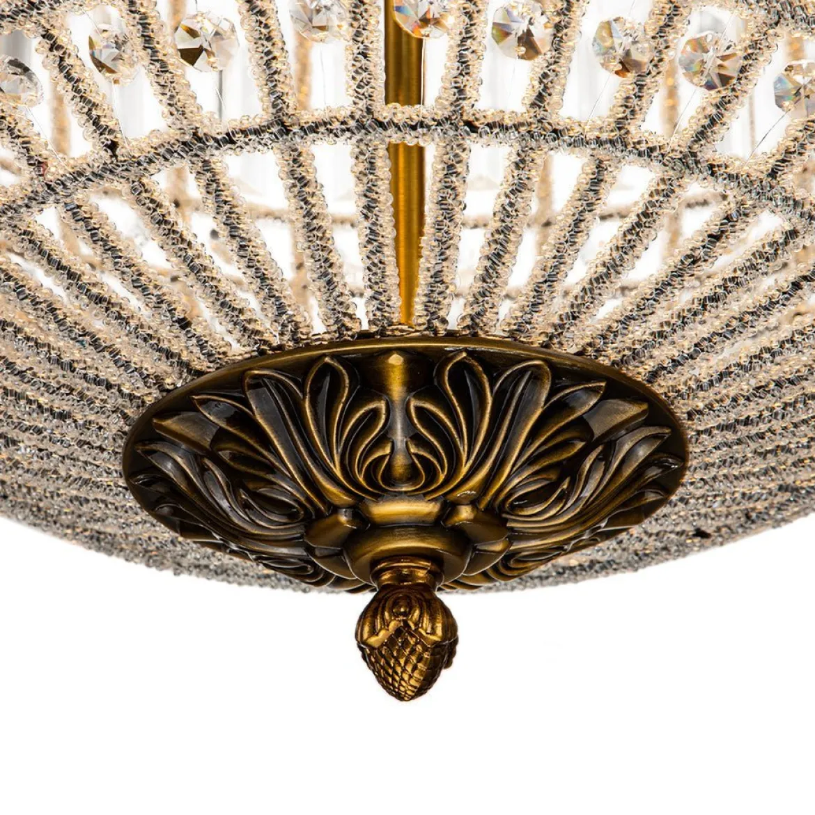 (OpenBox) French Antique Brass Crystal Globe Chandelier