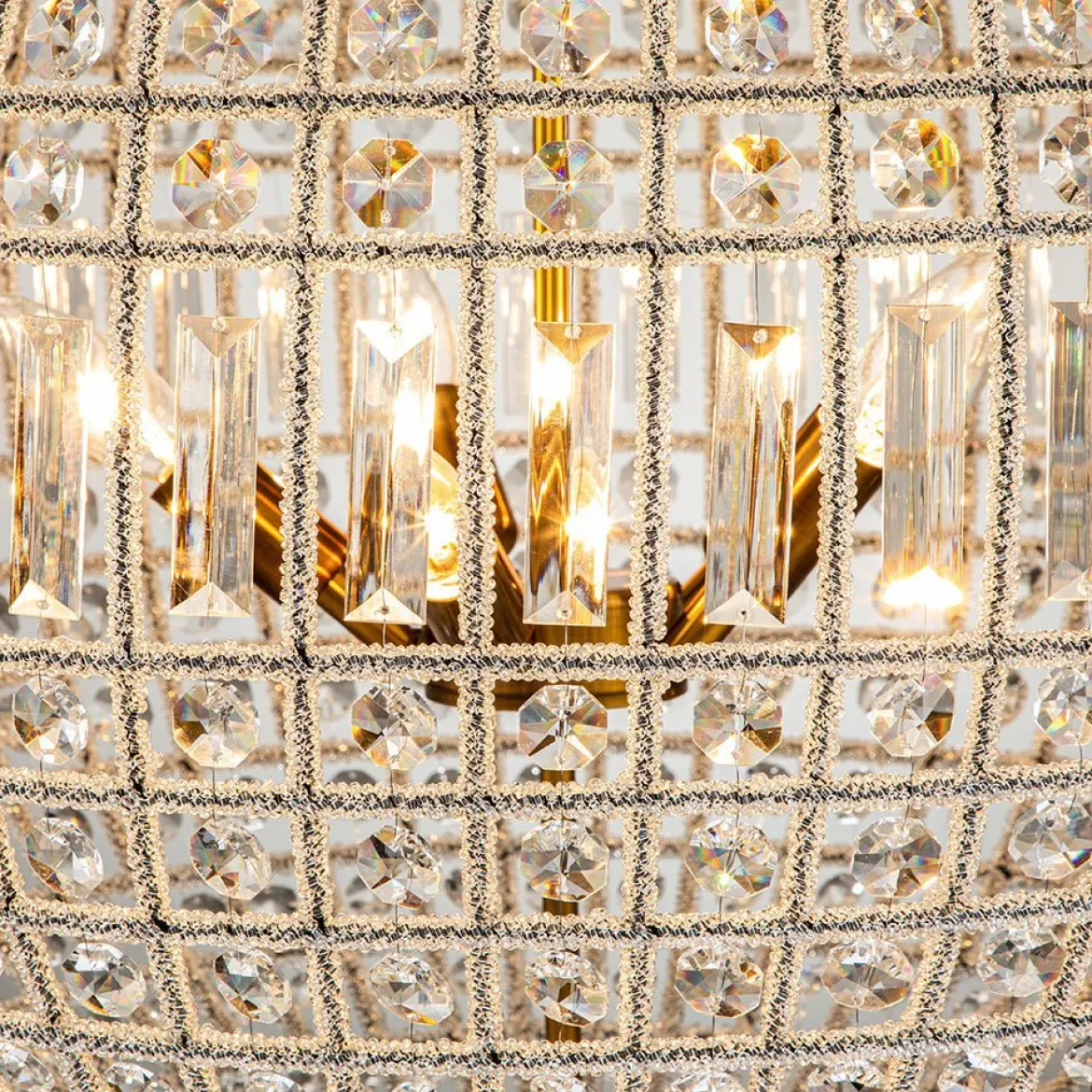 (OpenBox) French Antique Brass Crystal Globe Chandelier
