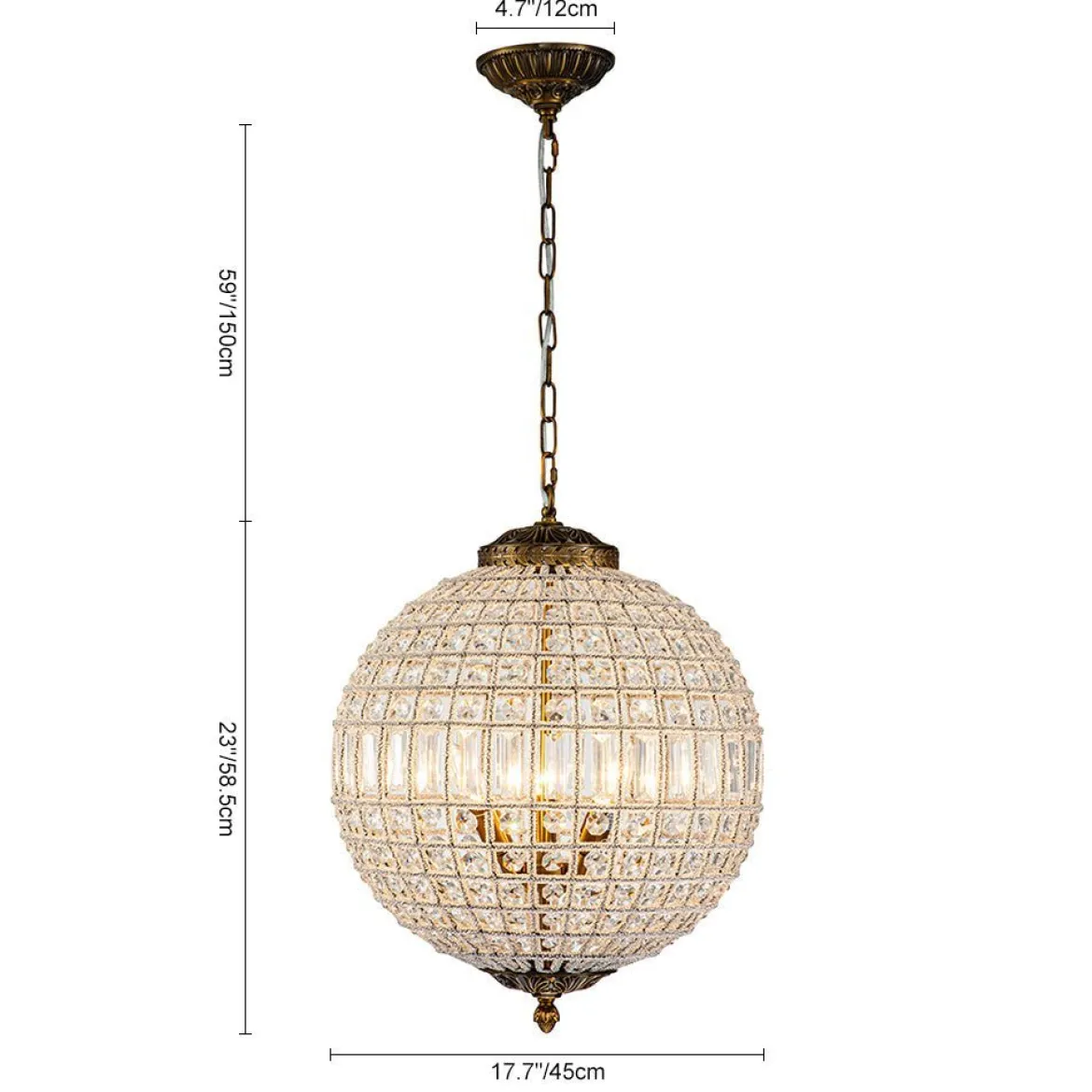 (OpenBox) French Antique Brass Crystal Globe Chandelier