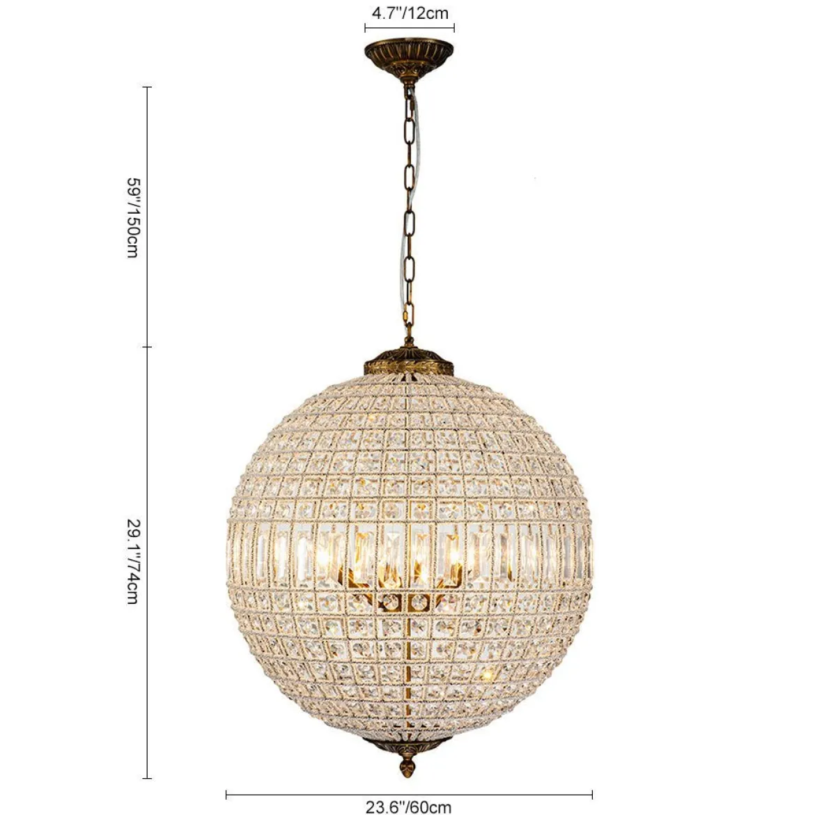 (OpenBox) French Antique Brass Crystal Globe Chandelier