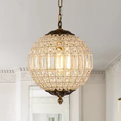 (OpenBox) French Antique Brass Crystal Globe Chandelier
