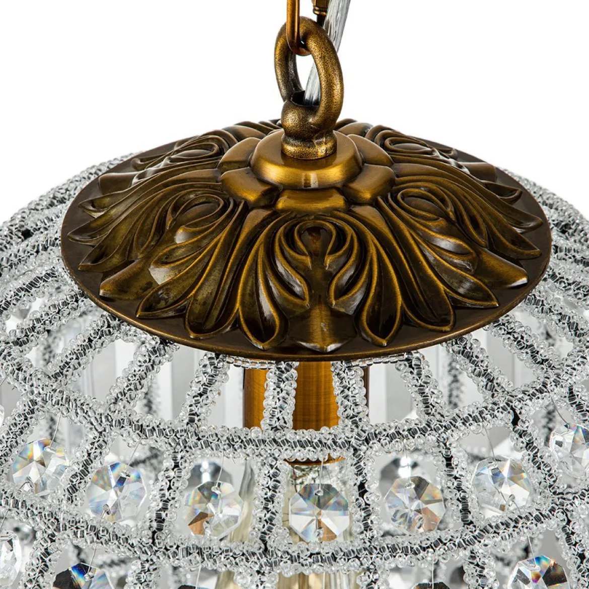 (OpenBox) French Antique Brass Crystal Globe Chandelier