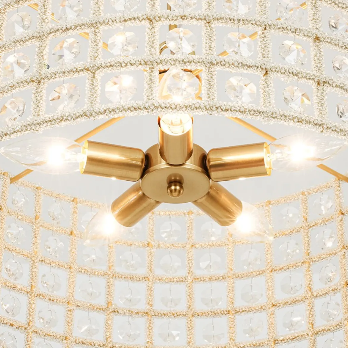 (OpenBox) French Luxury Brass Crystal Drum Cage Chandelier