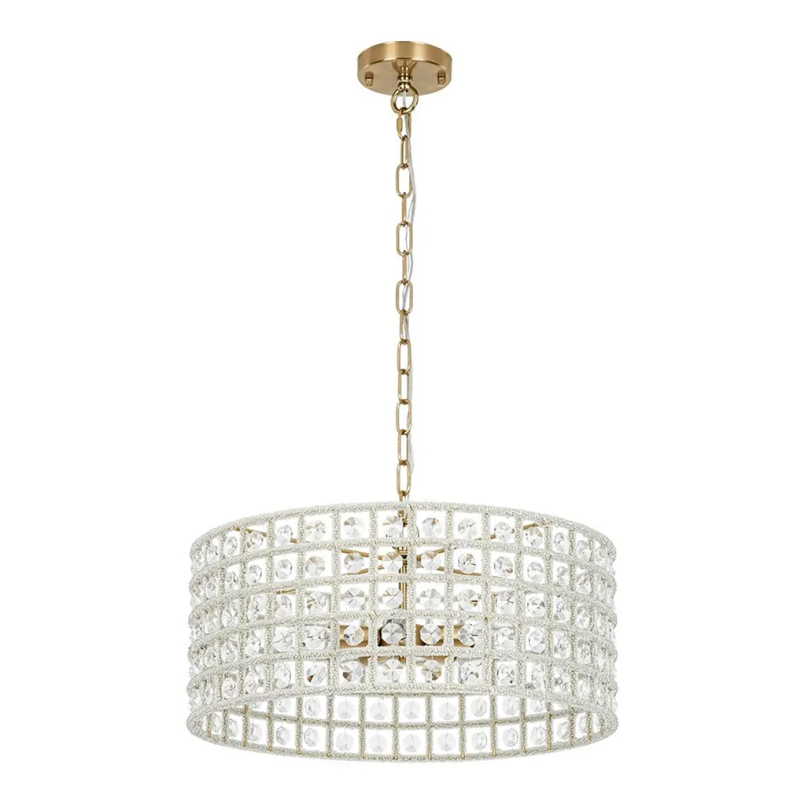 (OpenBox) French Luxury Brass Crystal Drum Cage Chandelier