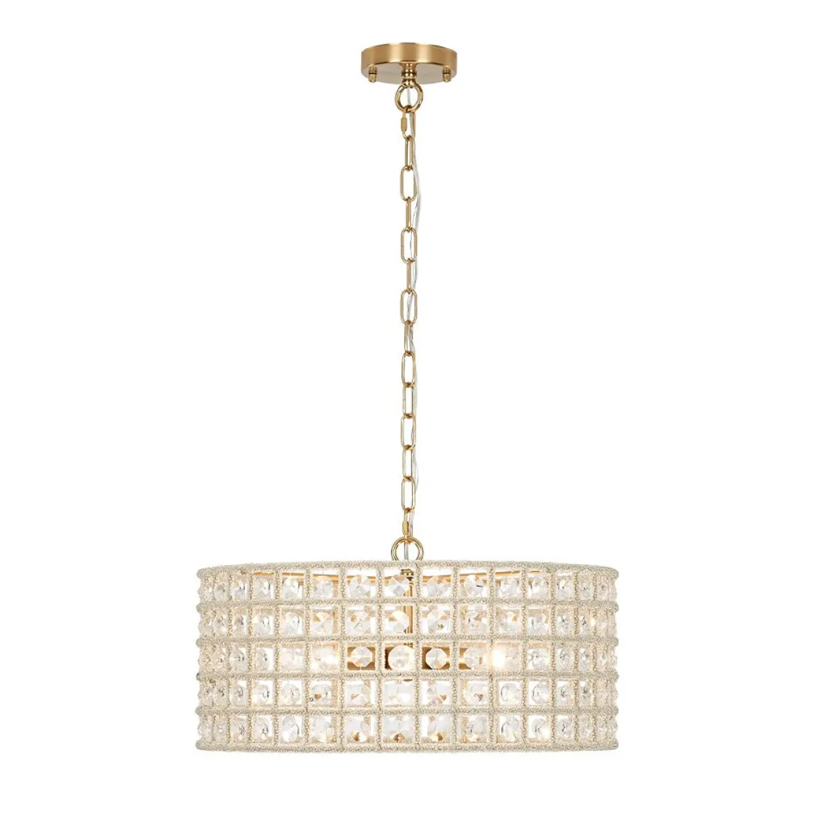 (OpenBox) French Luxury Brass Crystal Drum Cage Chandelier