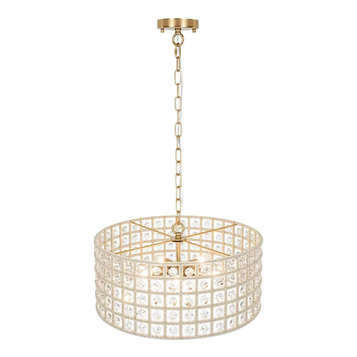 (OpenBox) French Luxury Brass Crystal Drum Cage Chandelier