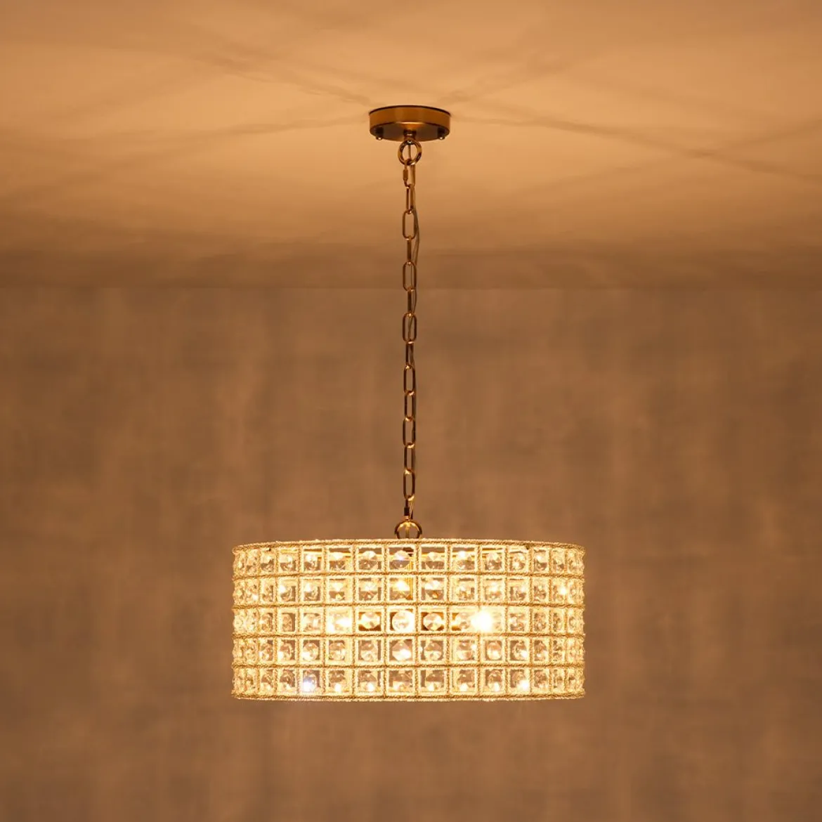 (OpenBox) French Luxury Brass Crystal Drum Cage Chandelier