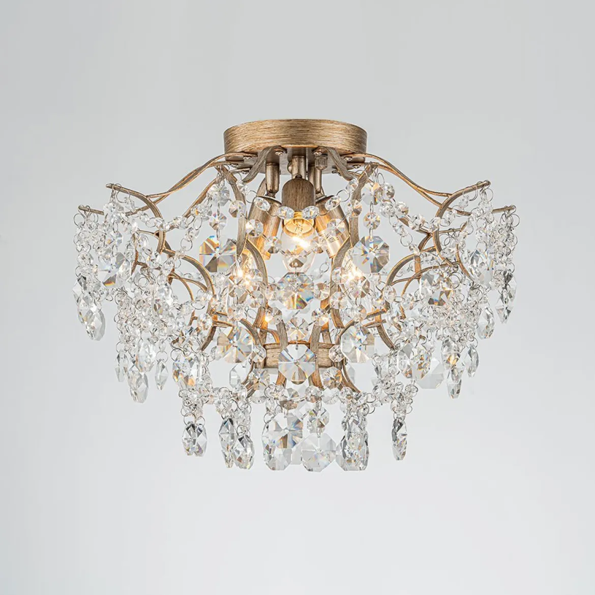 (OpenBox) Glam Bloom Draped Crystal Accented Semi Flush Mount