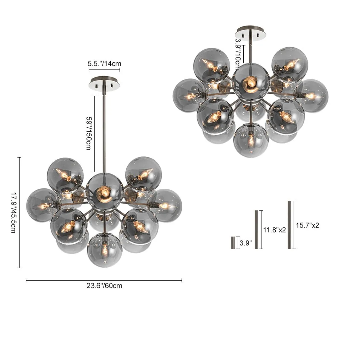 (OpenBox) Glam Dark Pearl Sputnik Smoked Glass Bubble Chandelier Light Fixture