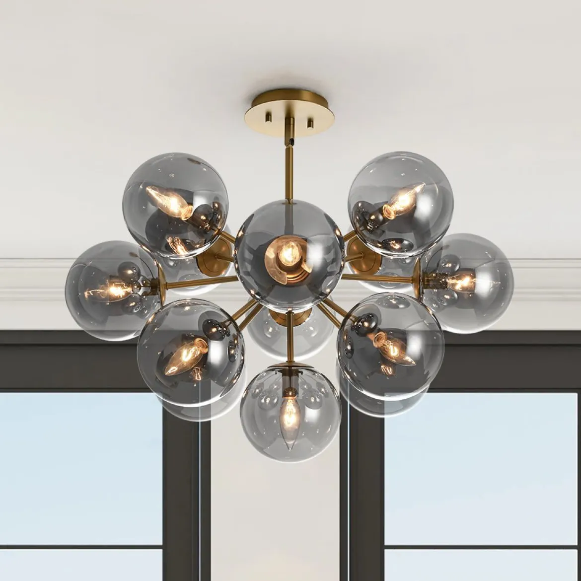 (OpenBox) Glam Dark Pearl Sputnik Smoked Glass Bubble Chandelier Light Fixture