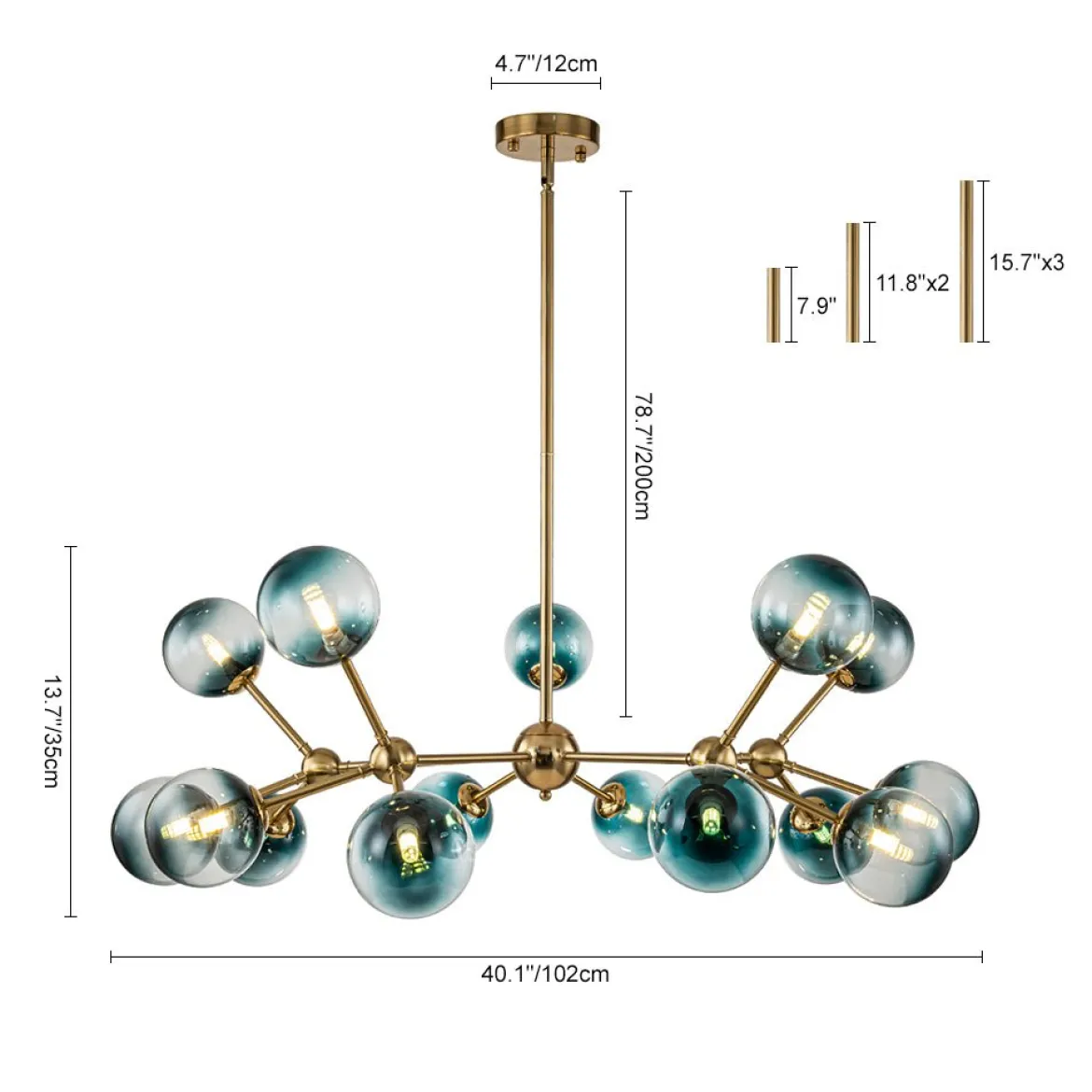(OpenBox) 15-Light Blue Glass Globe Bubble Sputnik Branch Chandelier