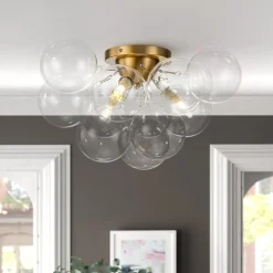(OpenBox) 3-Light Brass Cluster Clear Glass Globe Bubble Ceiling Light