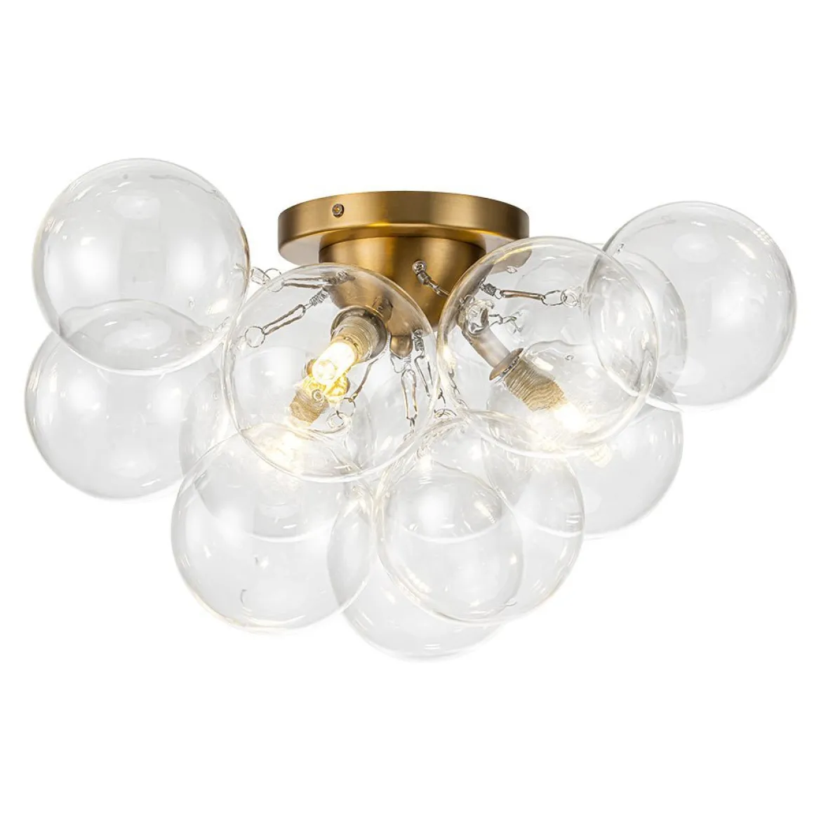 (OpenBox) 3-Light Brass Cluster Clear Glass Globe Bubble Ceiling Light
