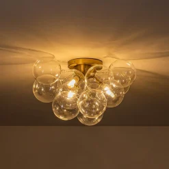 (OpenBox) 3-Light Brass Cluster Clear Glass Globe Bubble Ceiling Light