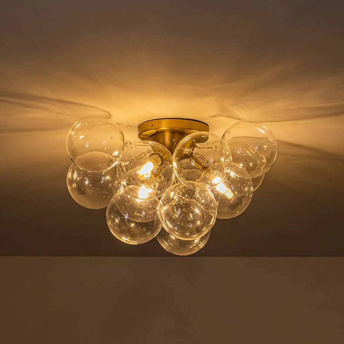 (OpenBox) 3-Light Brass Cluster Clear Glass Globe Bubble Ceiling Light