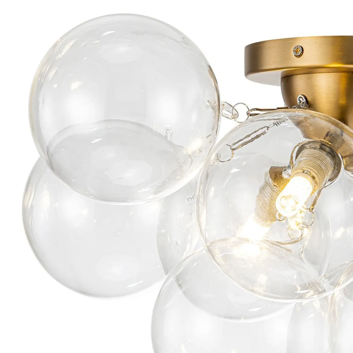 (OpenBox) 3-Light Brass Cluster Clear Glass Globe Bubble Ceiling Light