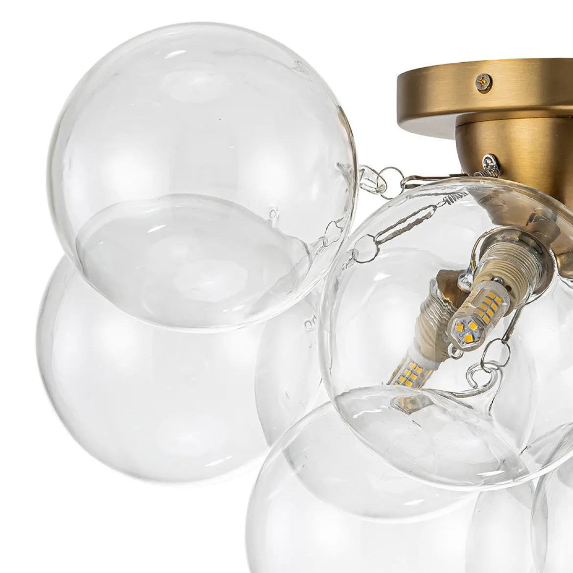 (OpenBox) 3-Light Brass Cluster Clear Glass Globe Bubble Ceiling Light