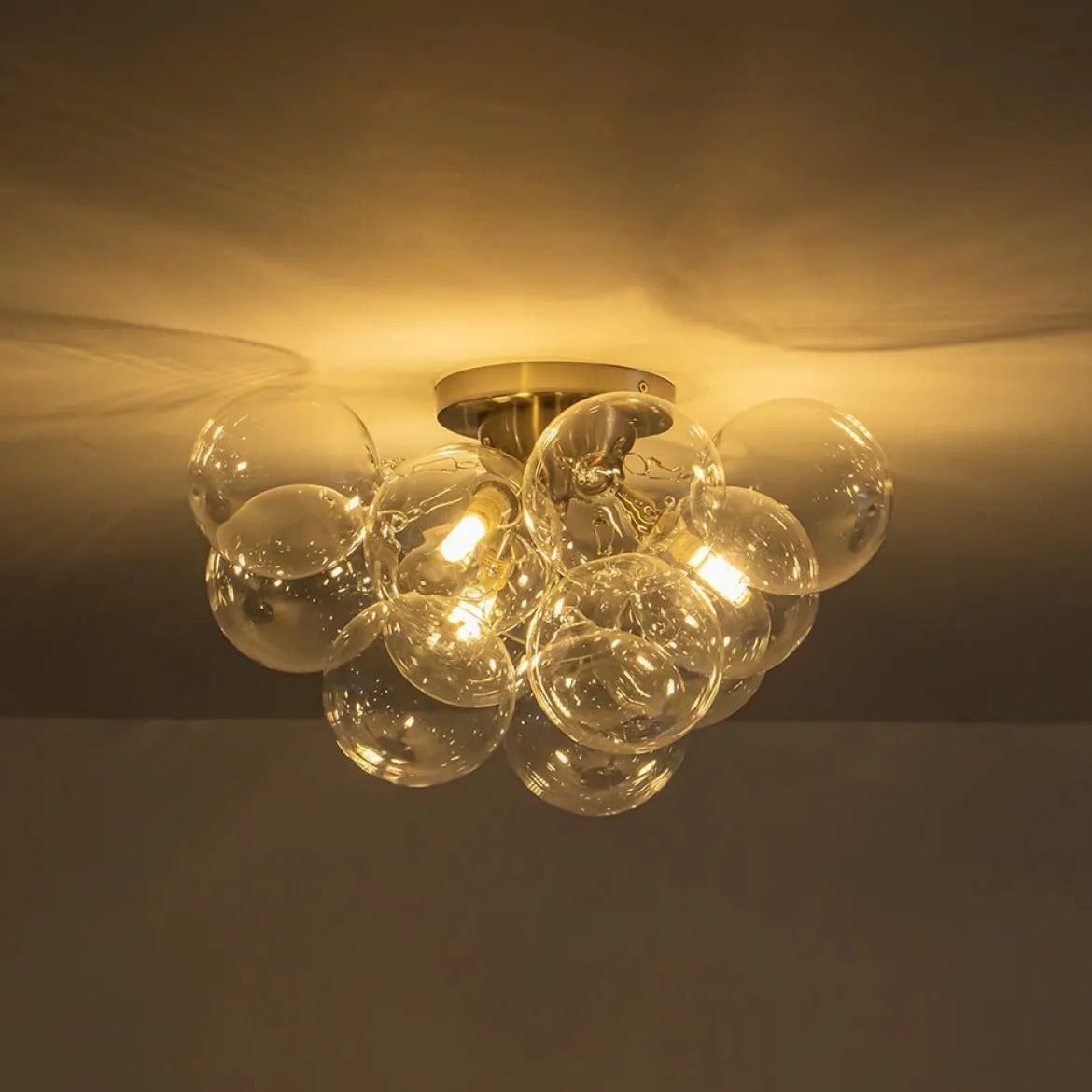 (OpenBox) 3-Light Brass Cluster Clear Glass Globe Bubble Ceiling Light