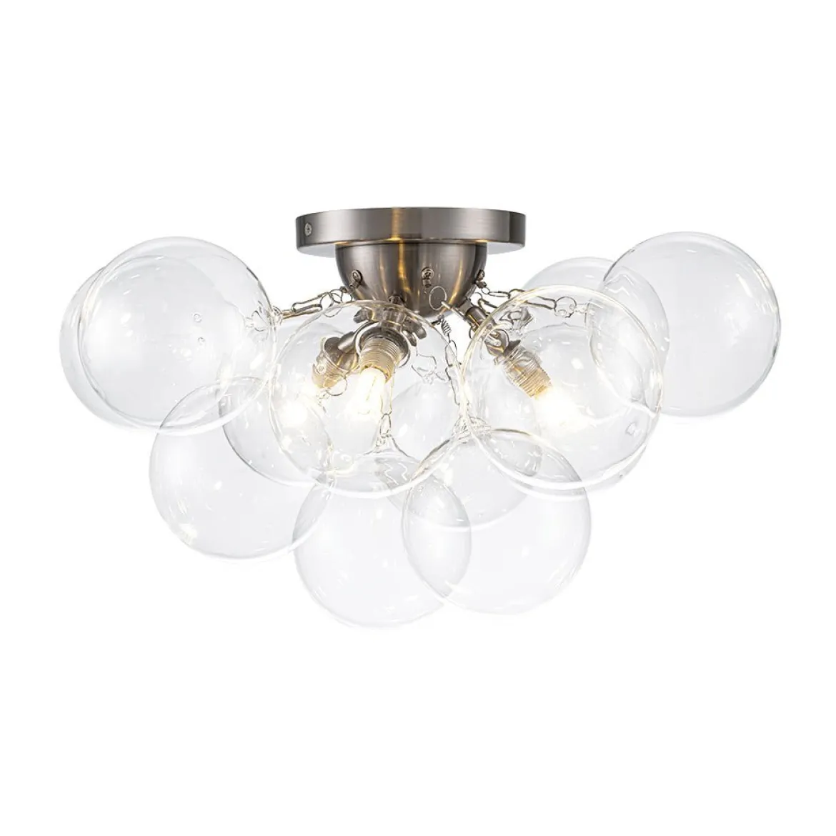 (OpenBox) 3-Light Brass Cluster Clear Glass Globe Bubble Ceiling Light