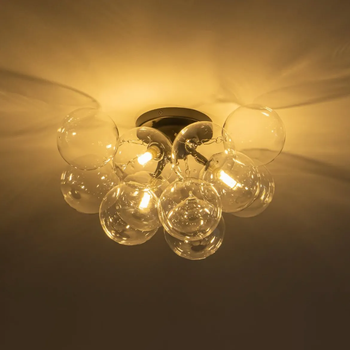 (OpenBox) 3-Light Brass Cluster Clear Glass Globe Bubble Ceiling Light