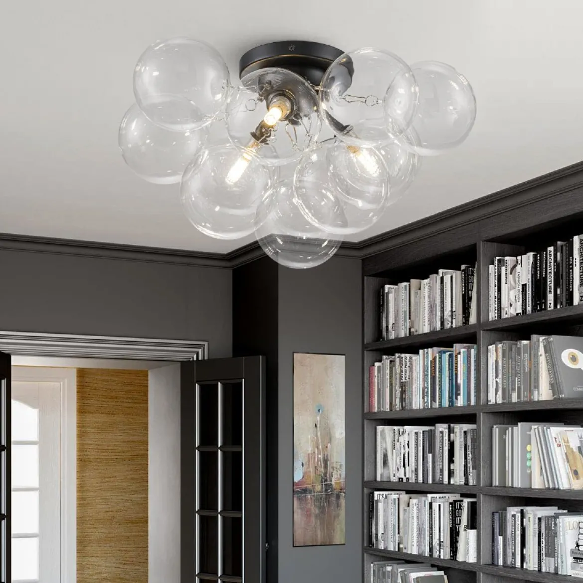 (OpenBox) 3-Light Brass Cluster Clear Glass Globe Bubble Ceiling Light